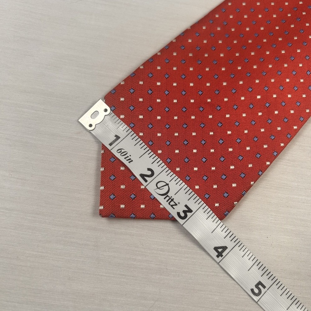 Land's End Men Salmon Yellow Blue Mini Squares 100% Silk Made in USA Tie NWoT - Picture 4 of 5